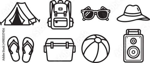 A collection of everyday items and objects in simple line drawings Vector