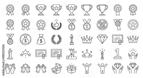 Award icons set with winner trophy medal and success symbols
