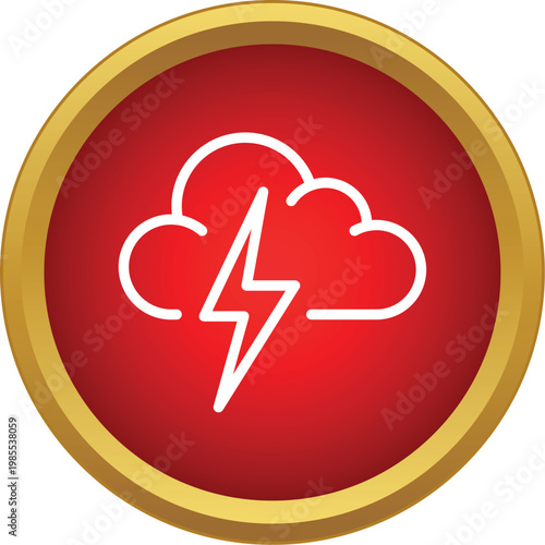 Cloud with lightning bolt in red circle with gold border representing bad weather conditions