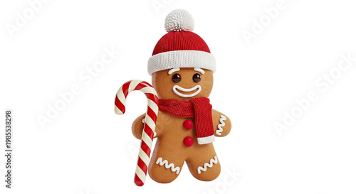 Gingerbread Man with Candy Cane and Christmas Accessories