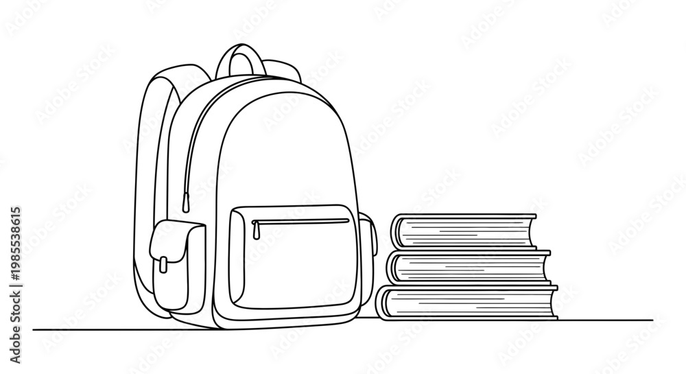Fototapeta premium Backpack and stack of books illustration symbolizing education and school supplies