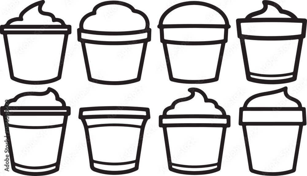 Obraz premium Various types of cylindrical containers with lids and different shapes Vector