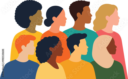 Diverse group of people stacked composition multicultural community flat vector illustration.
