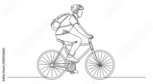 Cyclist riding bicycle on road wearing helmet and backpack illustration