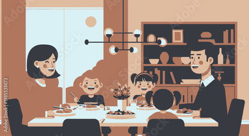 Happy Family Enjoying Meal Together at Dining Table