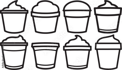 Various types of cylindrical containers with lids and different shapes Vector