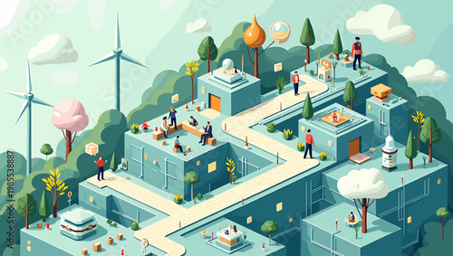 A visually striking illustration evokes a sense of urban calm and growth. Ideal for backgrounds, web design, or conveying themes of sustainability and