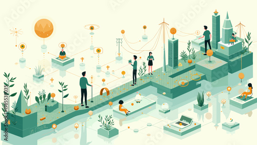 A serene and minimalist illustration, ideal for backgrounds or representing growth and connection to nature. Its calming aesthetic is perfect for well