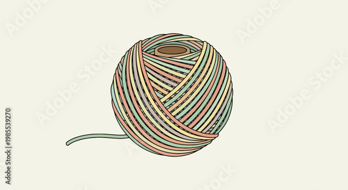 Colorful ball of yarn illustration with pastel hues perfect for knitting and craft projects isolated on a clean backdrop for creative designs