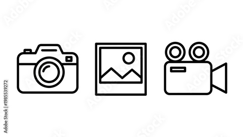 Camera photo frame camera icons with photo album camera recorder camera icon video icon image icon photography minimalist interface creation recording shooting technology collection