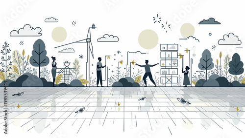 A playful illustration depicting a classic chase between a cat and a mouse. Perfect for children's content, storytelling, or representing competition 