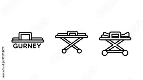 Gurney wheeled stretcher transport stretcher icons with stretcher transport hospital ambulance emergency mobility equipment illustration wellness assistance function collection technology
