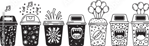 A collection of various handcrafted and decorative objects in black and white Vector