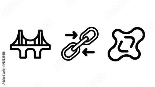 Icons representing a bridge chain links an abstract shape design element graphic element design asset structure transport connection abstract illustration architecture technology
