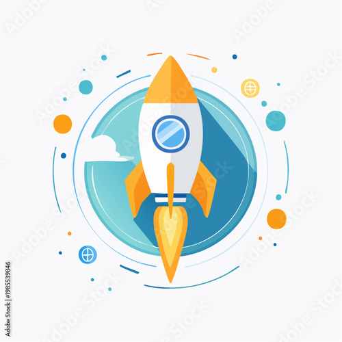 Illustration of a rocket launch symbolizing progress, innovation, and the exploration of new frontiers in a futuristic setting