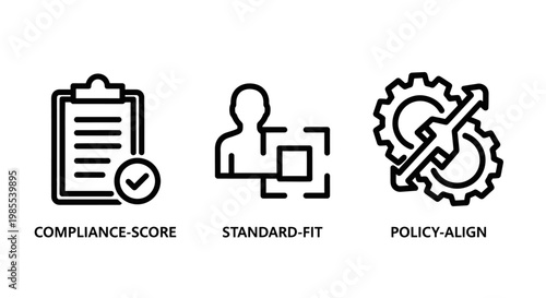 Compliance score standard fit policy align business concepts with icons compliance standard business illustration management regulation performance agreement assessment strategy objective