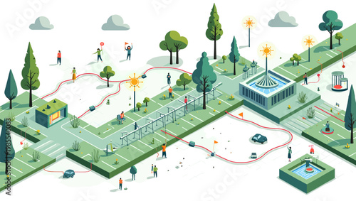 A serene and stylized illustration of flamingos in a simplified landscape. Ideal for conveying themes of exotic destinations, tranquility, or minimali