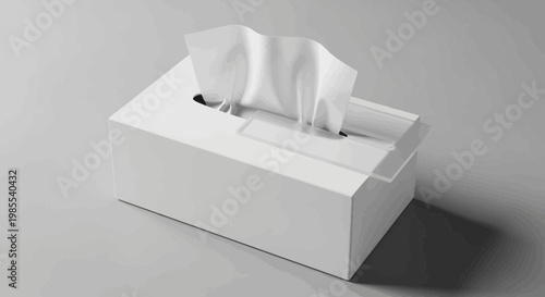 Illustration of tissue box with tissues coming out in a contoured style with subtle grayscale tones and soft shadow on a gray contoured surface