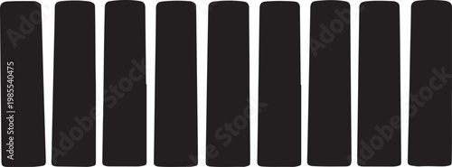 Nine black rectangular objects arranged in a single horizontal row Vector