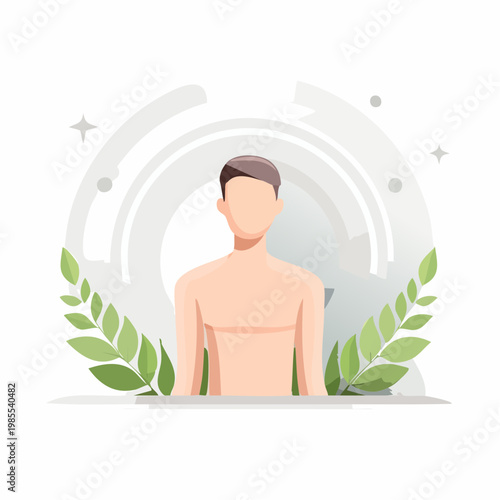 Illustration of a person with leaves on each side, symbolizing health and wellness