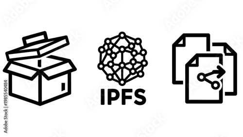 Ipfs decentralized storage file sharing outline icons set illustrating data management distributed networks packaging concepts with decentralized document illustration blockchain distributed