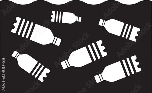 Plastic bottles ocean waste illustration vector graphic design concept flat cartoon style