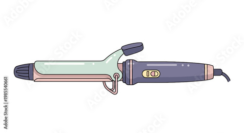 Pastel curling iron with clamp isolated on white: a vector art illustration of modern hair styling tool for beauty and fashion