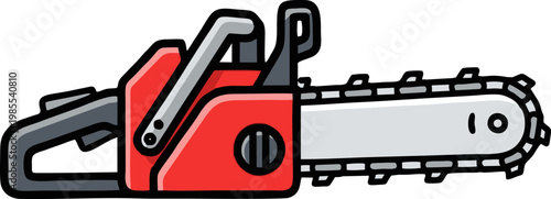 Chainsaw Illustration of a Powerful Red Cutting Tool Used for Logging and Woodcutting Tasks