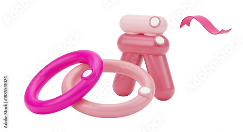 Pink Balloon Dog and Rings 3D Render
