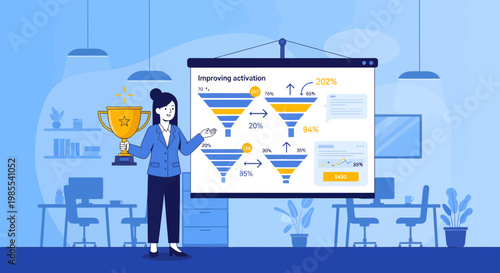 Woman Presenting Business Data Chart 1.