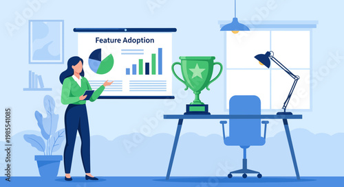 Woman Presenting Business Data Chart Graph.