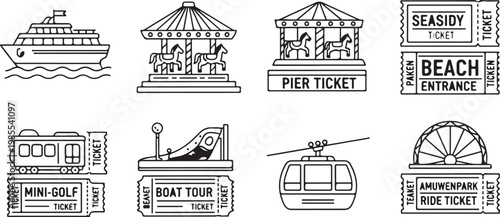 Amusement park attractions and tickets organized in a flat layout Vector