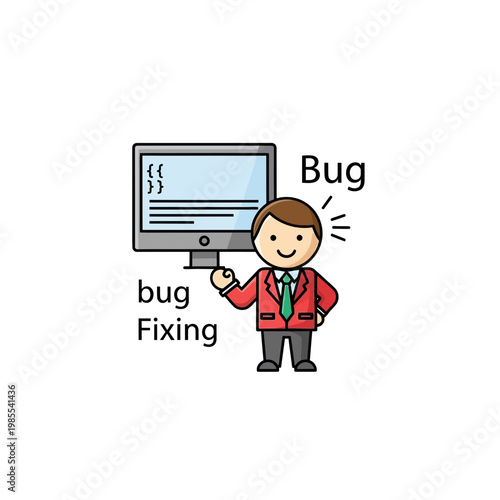 Programmer Fixing Software Bug on Computer Screen