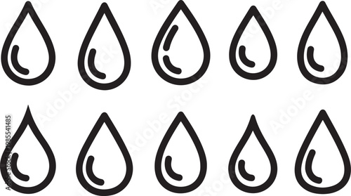 Minimalist black teardrop icons in two rows of five Vector