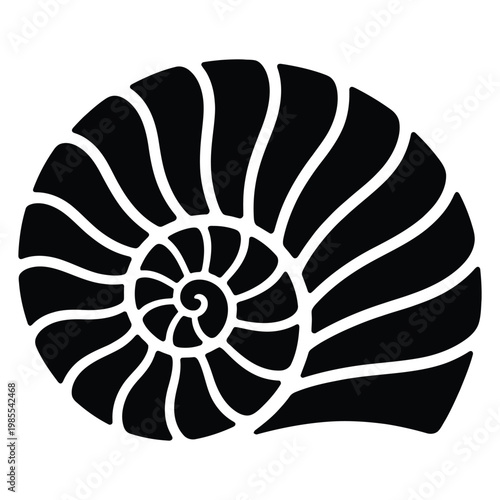 A striking black and white image of a nautilus shell spiral bold silhouette