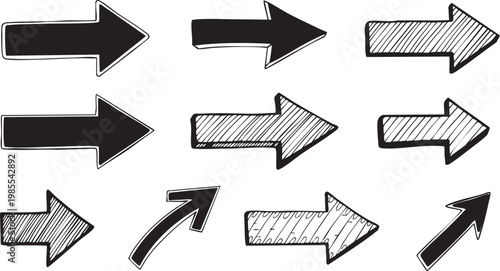 Black Brush Stroke Arrows Vector Set