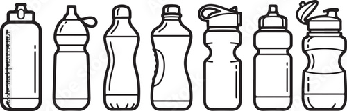 A collection of various water bottles shown from different angles Vector