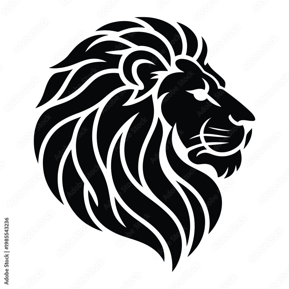 Fototapeta premium A striking black and white profile of a majestic lion s head a bold silhouette