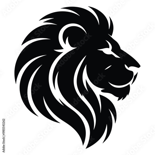 A striking black silhouette of a majestic lion s head and mane profile silhouette