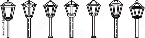 Elegant black wrought iron candle holders in a row Vector