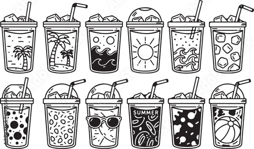 Assorted decorated ceramic pots with unique patterns and designs Vector