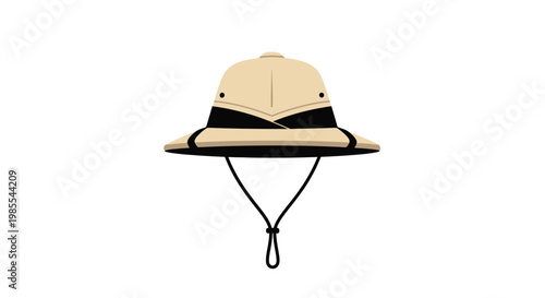 A stylized illustration of a classic safari pith helmet on white
