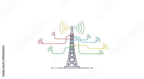 Colorful communication tower emitting wireless signals in a linear design