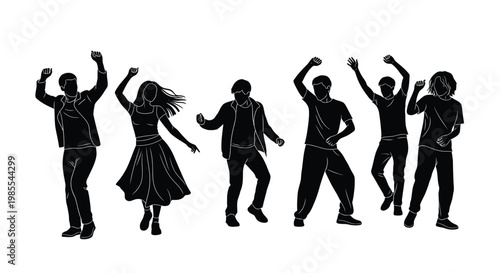 Silhouettes of people joyfully dancing and celebrating together