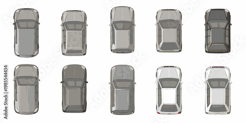 Top down view of various car models arranged in a grid pattern