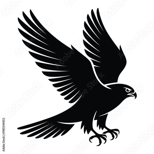 A majestic eagle soars with wings outstretched depicted in a striking black silhouette