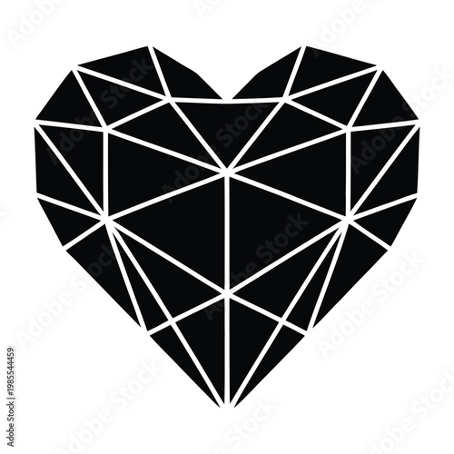 Geometric heart design composed of sharp angles and facets a striking black silhouette