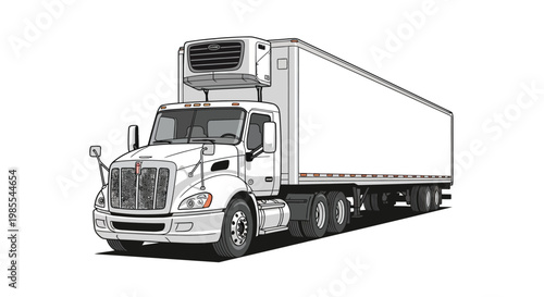 Illustration of a white semi truck with a refrigerated trailer unit