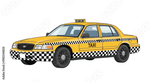 Illustration of a classic yellow new york city taxi cab on white