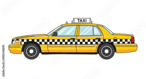 Illustration of a classic yellow taxi cab with a checkered pattern